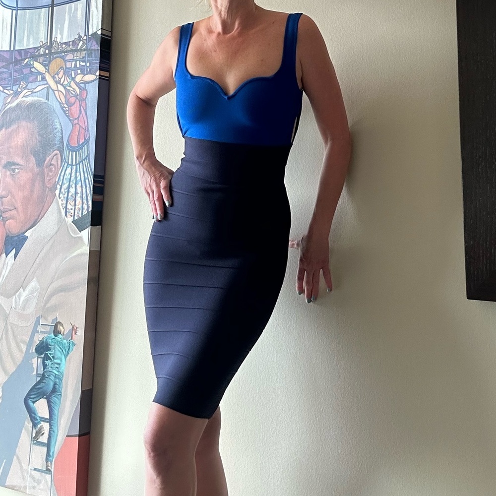Herve Leger Two tone Navy Dress S NEW $1,100 - Picture 3 of 4
